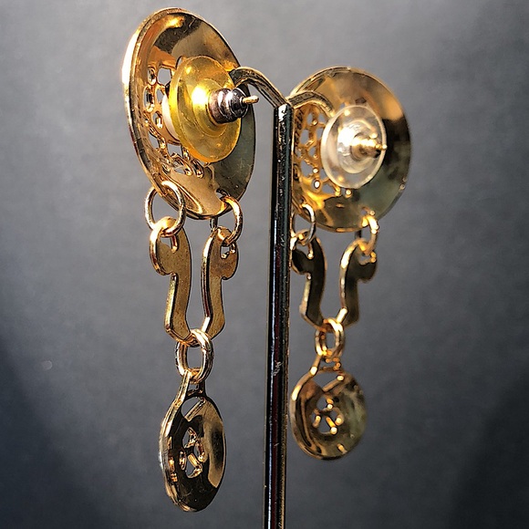 Berébi cerulean enameled pierced dangle earrings. EUC - 3” x 1” Unique Stamped - Picture 3 of 11